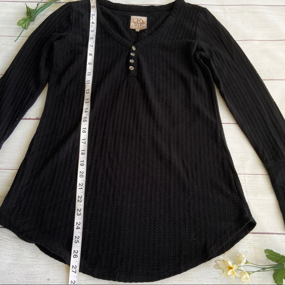 Chaser Button Front Long Sleeve Waffle Thermal Knit Tunic Sweater Top - Picture 12 of 14